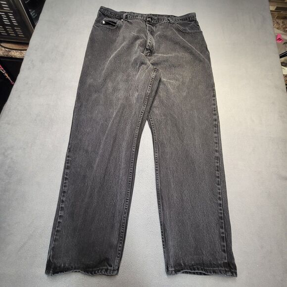 Wrangler Jeans Mens 38x31 Black Relaxed Fit Denim Straight Leg Distressed - Picture 1 of 8